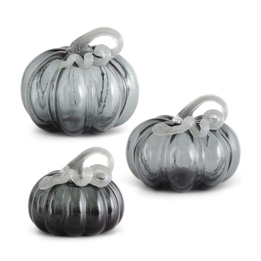 Set of 3 Gray Handblown Glass Pumpkins